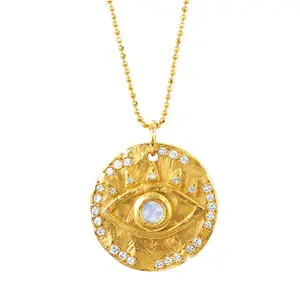 Perhiasan batu kelahiran 18K berlapis emas 925 perak murni kalung mata batu bulan perlindungan koin Opal kalung