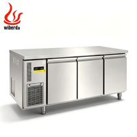 Réfrigérateur commercial CHEERING à 3 portes en acier inoxydable, congélateur de comptoir, refroidissement par air, commande numérique intégrée, sous-comptoir, 220V