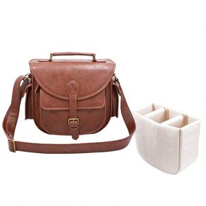 BSCI Factory Custom fashion women ladies professional crossbody brown vegan pu leather <b>small</b> dslr lens video <b>camera</b> <b>bag</b> for - Product Image 1