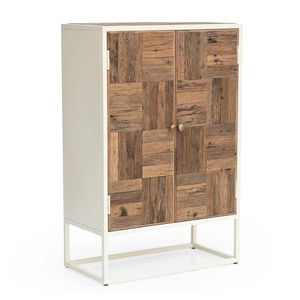 Gabinete de Madera Maciza con Estructura de Acero Suave, Acabado en Madera Natural, Recubrimiento Metálico Blanco, Gabinete de Almacenamiento para Sala de Estar 5+ - Product Image 2