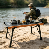 Table de camping IGT noire haute résistance, capacité 120 kg, avec tubes de 1,0 mm d'épaisseur et pieds pliables stables pour pique-niques et cuisson en famille