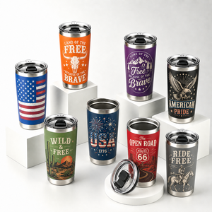 American Retro Pattern Stainless Steel <b>Insulated</b> Tumbler Custom European And American Print Leakproof Travel Coffee <b>Mug</b> - Product Image 1