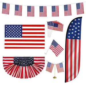2024 kustom AS cetak 3x5kaki poliester Amerika kipas berlipat bendera pendukung dengan tiang tangan meja mobil Kampanye AS spanduk bendera suara