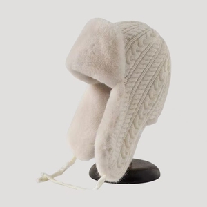 Chapeau d'hiver pour <span class=keywords><strong>femme</strong></span> avec protection des oreilles, bonnet en tricot avec rabat pour les oreilles, fourrure synthétique, fournisseur de chapeaux - Product Image 5