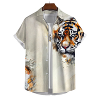 Chemise à Sublimation Fleurie Chemisier Respirant Luxe Tactique Motif Tigre Vêtements Oversize Chemise Hawaïenne Homme Manches Courtes