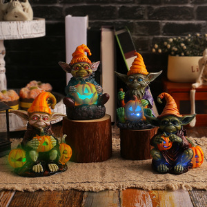 Halloween Citrouille Lanterne Elfe Résine Artisanat Décoration Maison Bureau Lumineux Gobelin Poupée Décoration - Product Image 1