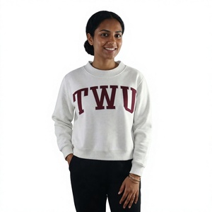 Sudadera de Cuello Redondo TWU Unisex, Blanca, de Algodón y Felpa, Corte Regular, con Letra Estampada en la Parte Delantera, Ropa Casual de Otoño - Product Image 1