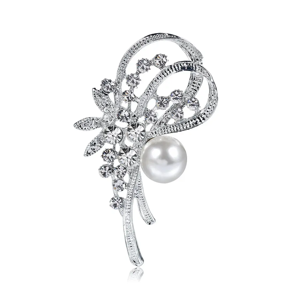 New Arrival gold silver plated flower brooch with pearl