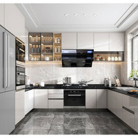 Ensemble complet d'armoires de cuisine modulaires en bois massif, avec robinet, évier, garde-manger, rangement, taille personnalisée, design moderne, fabriqué en Chine