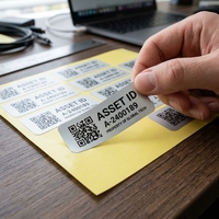 Étiquettes industrielles personnalisées en PET argent mat, résistantes à l'eau et à la chaleur, avec adhésif permanent, autocollants de plaque signalétique métallique pour machines