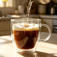Tasses à café en verre borosilicate à double paroi isolées 400 ml sans BPA, résistantes à la chaleur, avec poignée pour boissons chaudes et froides