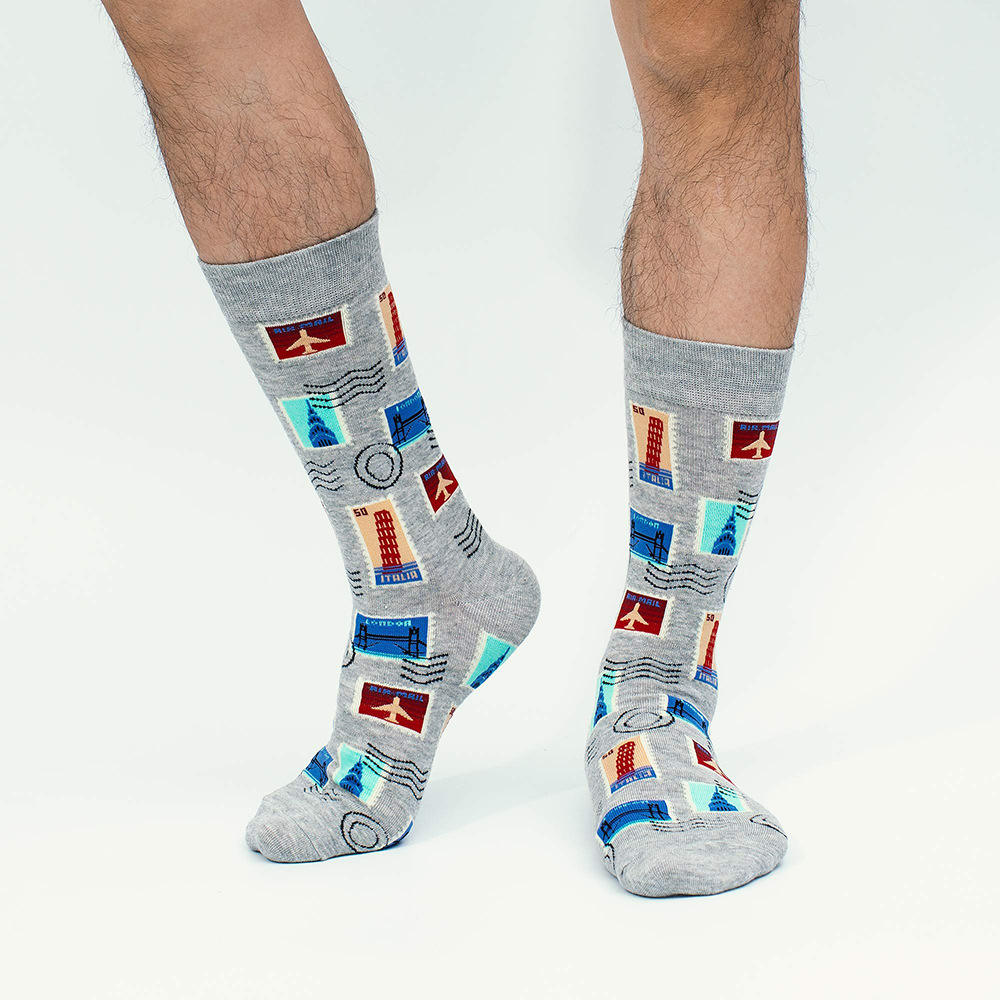 Unisex Cartoon Casual Spring & Urban Illustration Socks - Stamp, Watch, Clock Tower Pattern Long Socks for Wholesale
