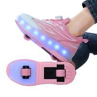 Chaussures à roulettes LED ZHOYA pour enfants, double roues en PU, tige en maille respirante, baskets lumineuses à roulettes pour enfants, boucle rotative, école