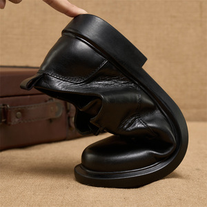 Chaussures habillées pour hommes en cuir véritable, bout rond, à lacets, respirantes, semelle en caoutchouc, idéales pour l'été et le bureau - Product Image 3