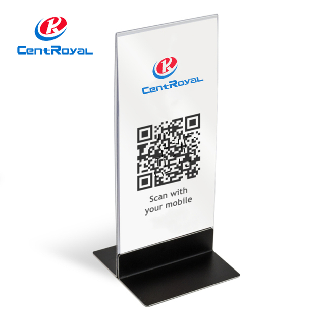 Customized Social Media QR Code CentRoyal Clear Stylish Freestanding Acrylic Rack Easy Assembly for Mobile Scan Display Model