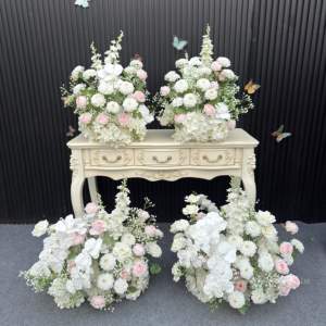 Luxe groene roos real touch hortensia bloemenbal kunstbloem bruiloft tafeldecoratie met amarant bladeren voor bruiloften - Product Image 1