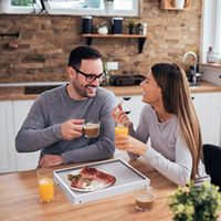Escritorio de bambú blanco, mesa de bandeja plegable para desayuno, aperitivos, comidas, trabajo en sofá cama como soporte de ordenador portátil
