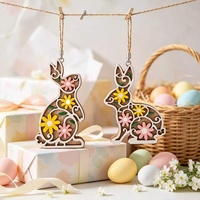 Ornement suspendu en bois en forme de lapin, motif floral ajouré, décoration de printemps et de Pâques, lapin découpé double couche, pour étagère, plateau à niveaux, style ferme