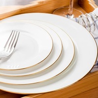 Assiette Plate en Céramique de Style Européen à Bord Doré, Grande Assiette à Steak Occidentale, Assiette à Dim Sum, Design Disque Lunaire, Assortiment de Vaisselle à Pâtes en Stock