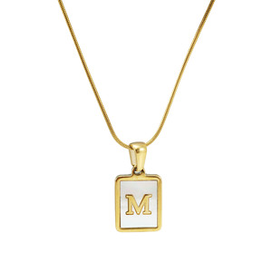 Stainless Steel Letter Necklace With Natural Seashell Pendant For Women Daily Wear Gift 18K Gold Plated Snake Chain - Product Image 5