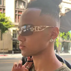 FANXUN3551 avrupa amerikan tarzı çerçevesiz güneş gözlüğü kişilik erkekler kadınlar için Hollow Hip Hop Trendy sınır ötesi gözlük