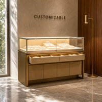 Vitrine de présentation de bijoux de luxe personnalisée sans cadre en verre trempé avec éclairage LED et tiroirs de rangement