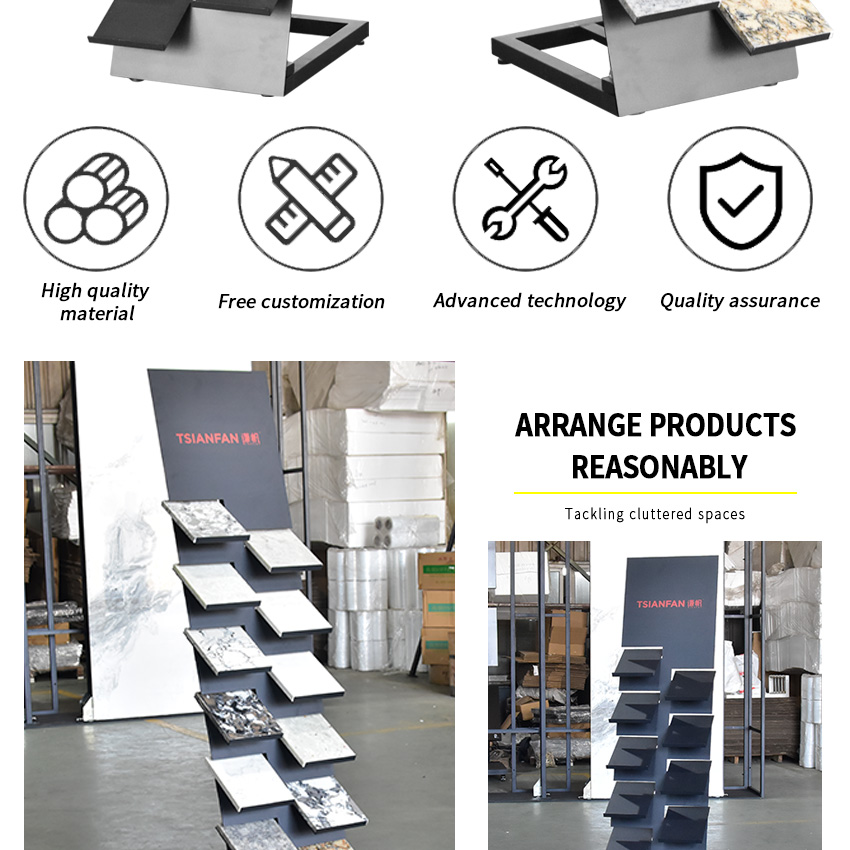 Hot Selling Floor Standing Ceramic Tower Rack Sample Artificial Stone Marble Displays Quartz Tile Display Stand