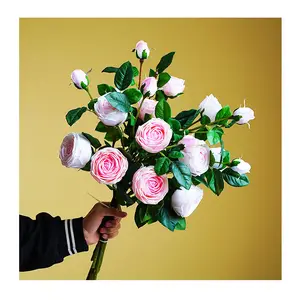 H0744红色白色粉色紫色人造玫瑰真触摸假花玫瑰三头结婚