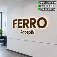Emblème monogramme doré poli effet miroir avec lettres lumineuses à halo en serif, enseigne logo personnalisée pour façade murale en pierre, enseigne en lettres encastrées
