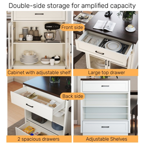 Tavolo da Pranzo Estensibile 83.1'' con Ripiani Scorrevoli <span class=keywords><strong>e</strong></span> Scaffali Portaoggetti per <span class=keywords><strong>2</strong></span>-6 Persone, Isola da Cucina con Porte in Vetro Temperato - Product Image 4