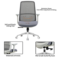 Chaise de bureau ergonomique moderne à dossier mi-haut en maille grise, avec accoudoirs fixes et rotation à 360°, idéale pour le bureau à domicile – Vente directe usine