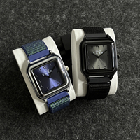 Jam Tangan Bisnis Pria Sabr Biru Olahraga Luar Ruangan Tali Nilon Velcro Casing Paduan Logam Jam Tangan Persegi Angka Arab Hitam Jam Tangan Kuarsa