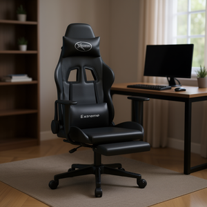 Chaise de jeu en similicuir noir avec fonction massage, accoudoirs réglables, base pivotante pour la maison ou le bureau - Product Image 2