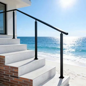 Barandillas de hierro personalizadas para exteriores, diseño minimalista negro, pasamanos lineal para escalones con base de hormigón - Product Image 3