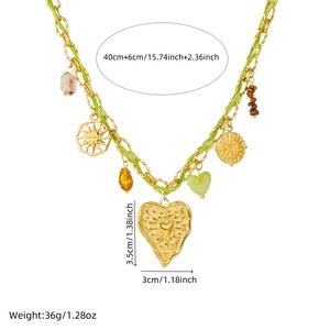 Heart Pendant Braided Rope Gold Plated Necklace Zinc Alloy Irregular Heart Accessory Pastoral Style Jewelry N3668 - Product Image 4