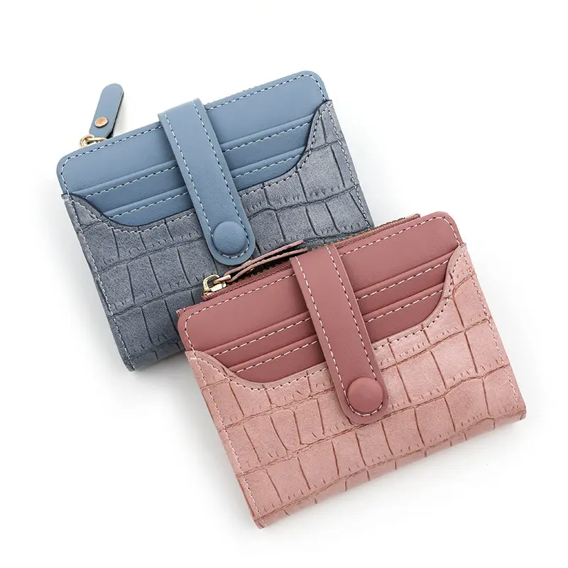 2024 New Arrival Pu Leather Short Card Holder Small Stone Pattern Coin Purse Zipper Mini Fold Wallet For Women