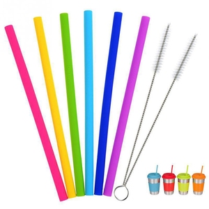 Pailles à boire réutilisables en silicone de qualité alimentaire, souples, longues, écologiques, certifiées CE/UE, sans BPA, sans goût de caoutchouc, faciles à nettoyer, modernes - Product Image 1