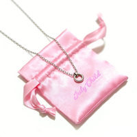 Sac à cordon en satin de soie rose imprimé avec logo personnalisé, vente en gros, pochette en satin pour cheveux, bijoux, etc.