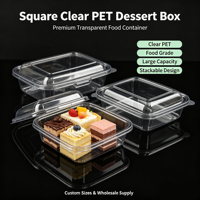 Boîte à dessert carrée transparente en gros, conteneur jetable en PET pour croissants, produits de boulangerie et collations (personnalisable)
