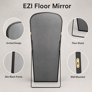 Miroir pleine longueur EZI avec cadre en aluminium, protection anti-explosion, support au sol ou mural, personnalisable, vente en gros - Product Image 6