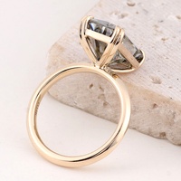 Bague en or 14 carats avec moissanite de forme émeraude de 15x9 mm, gris foncé, bague de fiançailles, bague de mariage, cadeau d'anniversaire personnalisé