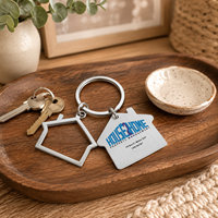Porte-clés en alliage de zinc en forme de maison double, logo personnalisé imprimé, cadeau promotionnel pour l'immobilier, porte-clés d'entreprise