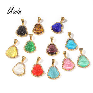 Nouveau Collier Bouddha en Acier Inoxydable Sertie de Pierres, Pendentif Bouddha Opale Multicolore, Bijoux de Rappeur de Haute Qualité - Product Image 1