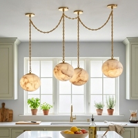 Lustre de plafond moderne de luxe en laiton et marbre, luminaire suspendu design pour salon, hôtel, villa, lampe suspendue personnalisée en albâtre