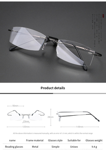 <span class=keywords><strong>Gafas</strong></span> de lectura unisex, <span class=keywords><strong>gafas</strong></span> ópticas antiluz azul para <span class=keywords><strong>presbicia</strong></span>, para mujeres y hombres, +1.0D-+4.0D, montura de titanio sin marco, <span class=keywords><strong>gafas</strong></span> de lectura - Product Image 5