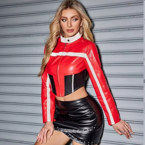 DM mode moto dames veste en cuir manteau dames recadrée Bomber Style mode automne Slim Fit court veste en cuir femmes - Product Image 3