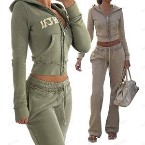 Streetwear <strong>Tracksuits</strong> Cropped Hoodie and Sweatpants Set Women Set Custom Puff Printing Two Piece Pants Set Women <strong>Tracksuits</strong> - Product Image 1