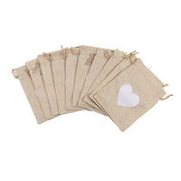 10 pièces coton lin toile de jute sac coeur Jute cordon bonbons cadeaux emballage sacs pour mariage fête d'anniversaire décor bijoux pochettes