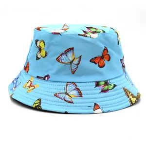 Chapeaux de pêche à motif de papillon, chapeaux de seau imprimés personnalisés, chapeaux de seau réversibles, vente en gros