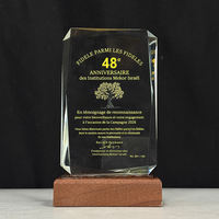 Trophée en cristal rectangulaire personnalisé avec logo sur mesure et base en bois, vente en gros